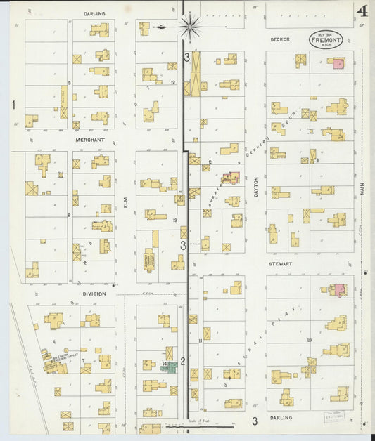 Sanborn Fire Insurance Map from Fremont, Newaygo County, Michigan (1904), Sheet #0004 - Historic Sanborn Fire Insurance Map Print, vintage old map wall art, antique decor, genealogy gift, Michigan Michigan map