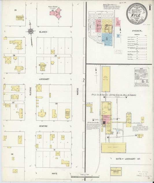 Sanborn Fire Insurance Map from Kyle, Hays County, Texas (1912), Sheet #0001 - Historic Sanborn Fire Insurance Map Print, vintage old map wall art, antique decor, genealogy gift, Texas Texas map