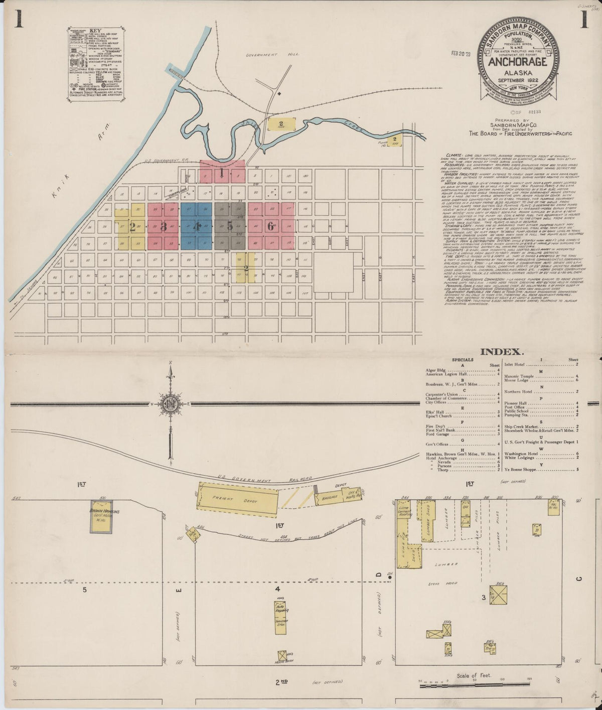 Sanborn Fire Insurance Map from Anchorage, Anchorage Census Division, Alaska (1922), Sheet #0001 - Historic Sanborn Fire Insurance Map Print, vintage old map wall art, antique decor, genealogy gift, Alaska Alaska map