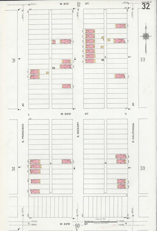 Sanborn Fire Insurance Map from Chicago, Cook County, Illinois (1920), Sheet #0032 - Historic Sanborn Fire Insurance Map Print, vintage old map wall art, antique decor, genealogy gift, Illinois Illinois map