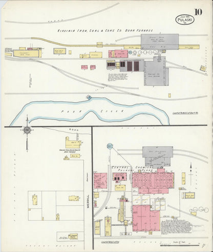 Sanborn Fire Insurance Map from Pulaski, Pulaski County, Virginia (1913), Sheet #0010 - Historic Sanborn Fire Insurance Map Print, vintage old map wall art, antique decor, genealogy gift, Virginia Virginia map