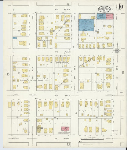 Sanborn Fire Insurance Map from Aberdeen, Brown County, South Dakota (1917), Sheet #0010 - Complete Map Set gallery image, historic Sanborn map, vintage wall art, South Dakota South Dakota