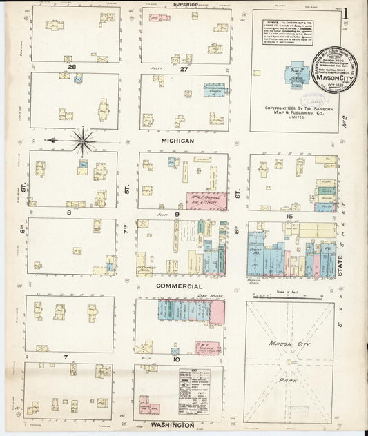 Sanborn Fire Insurance Map from Mason City, Cerro Gordo County, Iowa (1883), Sheet #0001 - Historic Sanborn Fire Insurance Map Print, vintage old map wall art