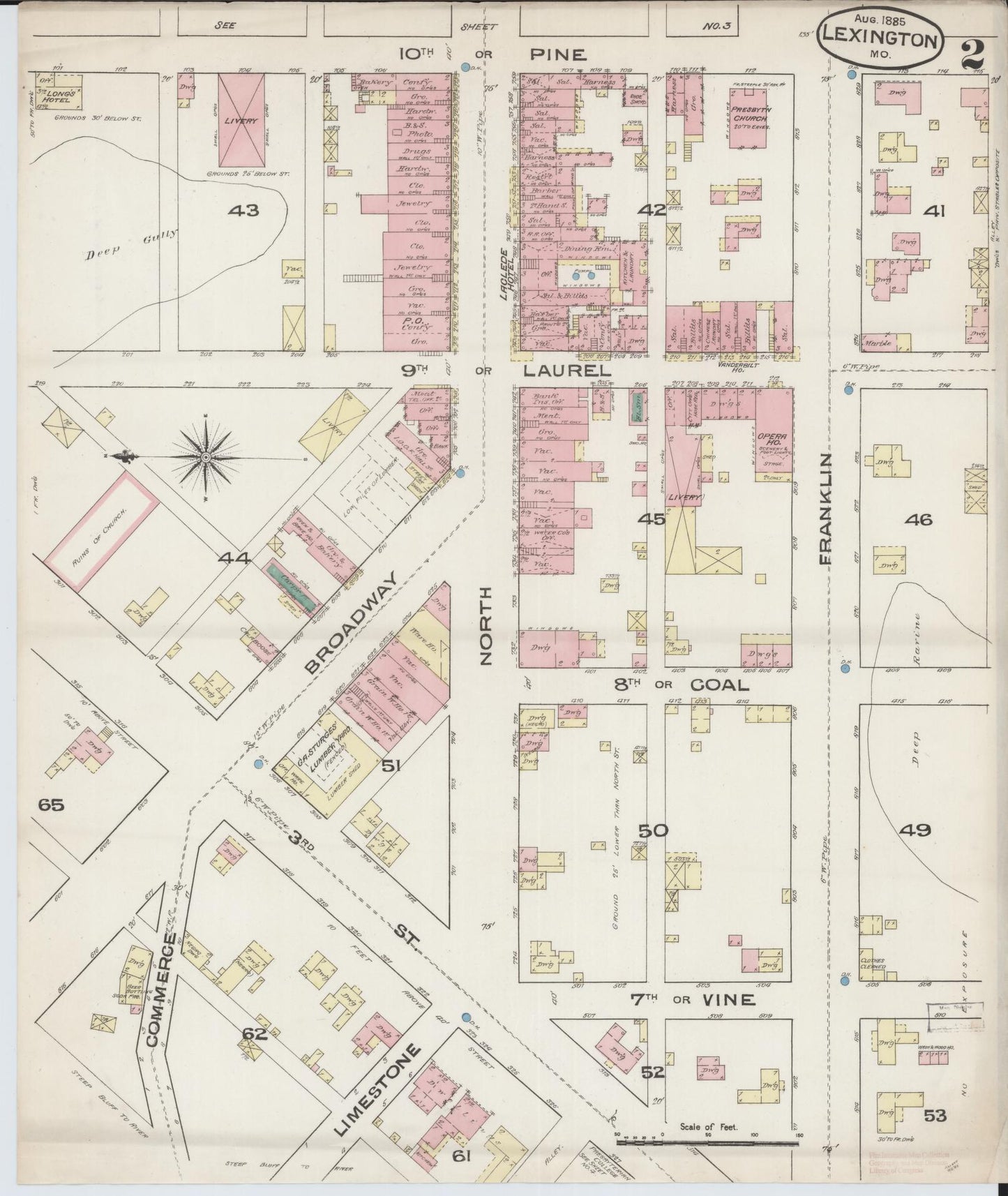 Sanborn Fire Insurance Map from Lexington, Lafayette County, Missouri (1885), Sheet #0002 - Complete Map Set gallery image, historic Sanborn map, vintage wall art, Missouri Missouri