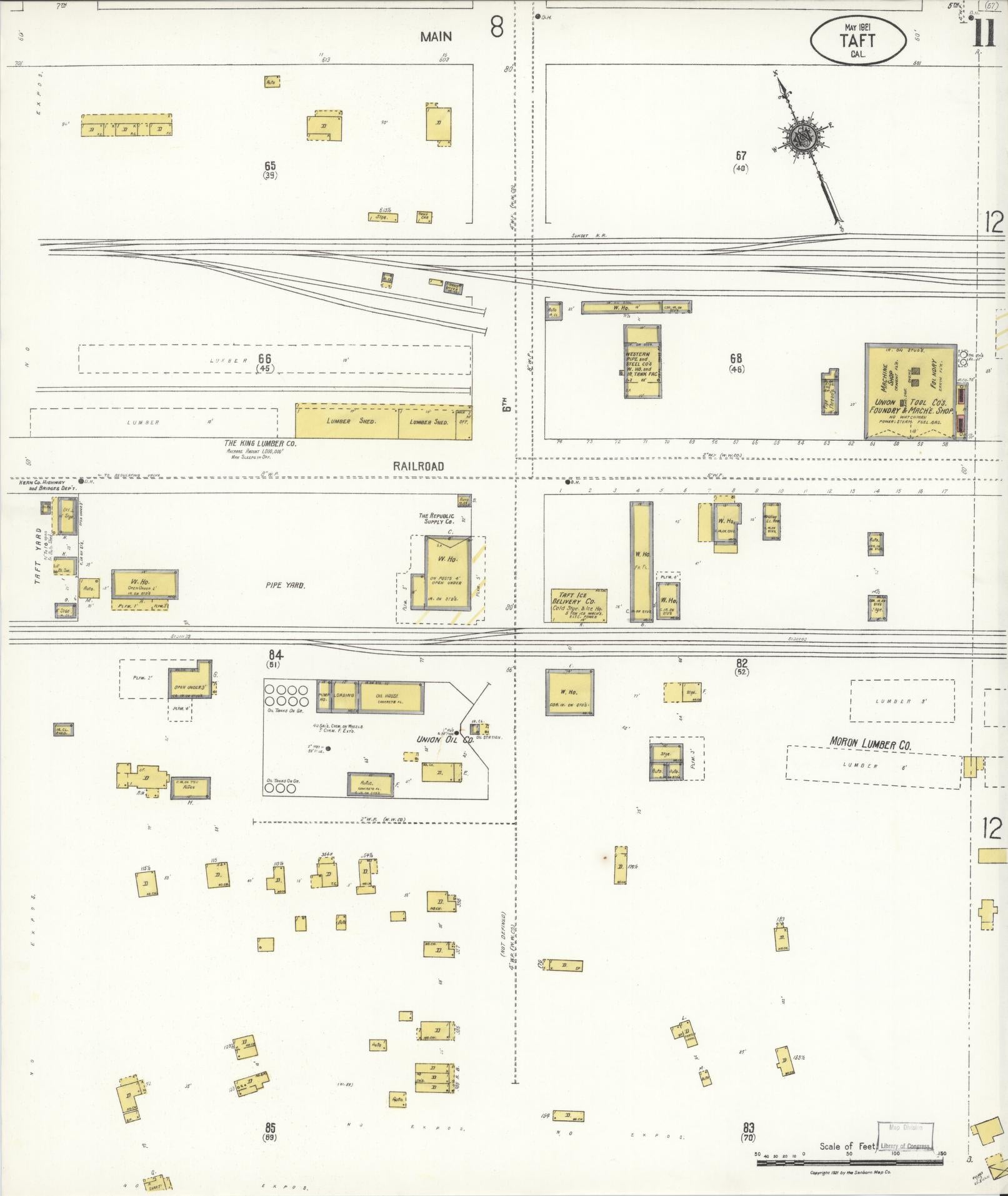 Sanborn Fire Insurance Map from Taft, Kern County, California (1921), Sheet #0011 - Complete Map Set gallery image, historic Sanborn map, vintage wall art, California California