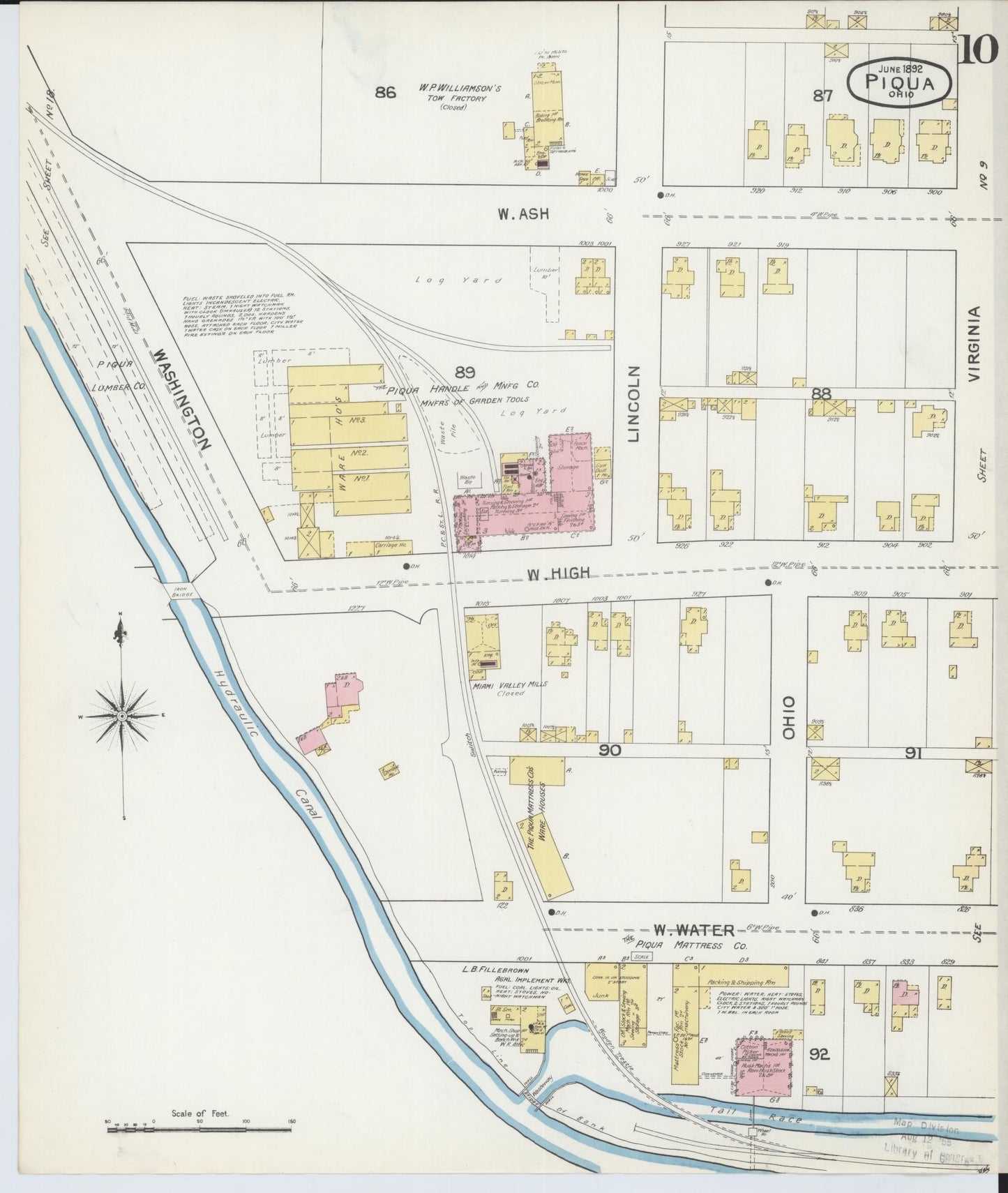 Sanborn Fire Insurance Map from Piqua, Miami County, Ohio (1892), Sheet #0010 - Historic Sanborn Fire Insurance Map Print, vintage old map wall art, antique decor, genealogy gift, Ohio Ohio map
