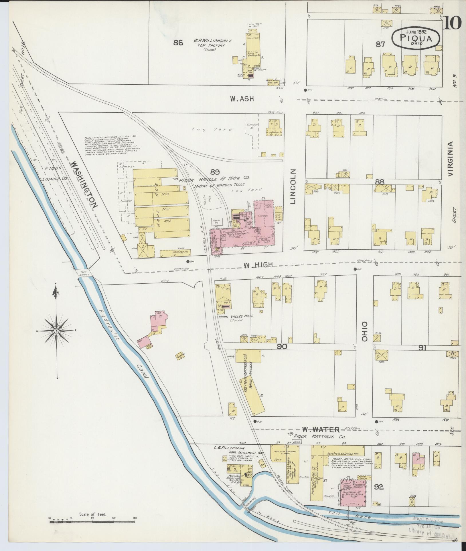 Sanborn Fire Insurance Map from Piqua, Miami County, Ohio (1892), Sheet #0010 - Historic Sanborn Fire Insurance Map Print, vintage old map wall art, antique decor, genealogy gift, Ohio Ohio map