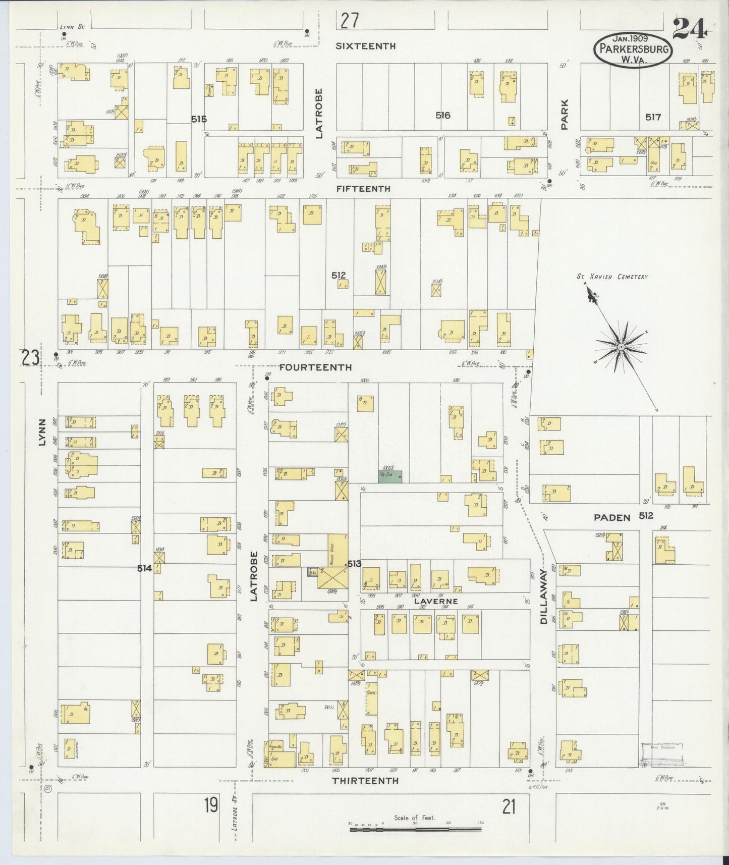 Sanborn Fire Insurance Map from Parkersburg, Wood County, West Virginia (1909), Sheet #0024 - Complete Map Set gallery image, historic Sanborn map, vintage wall art, West Virginia West Virginia