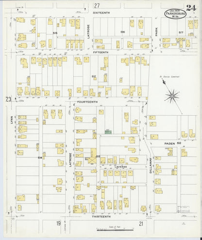 Sanborn Fire Insurance Map from Parkersburg, Wood County, West Virginia (1909), Sheet #0024 - Complete Map Set gallery image, historic Sanborn map, vintage wall art, West Virginia West Virginia