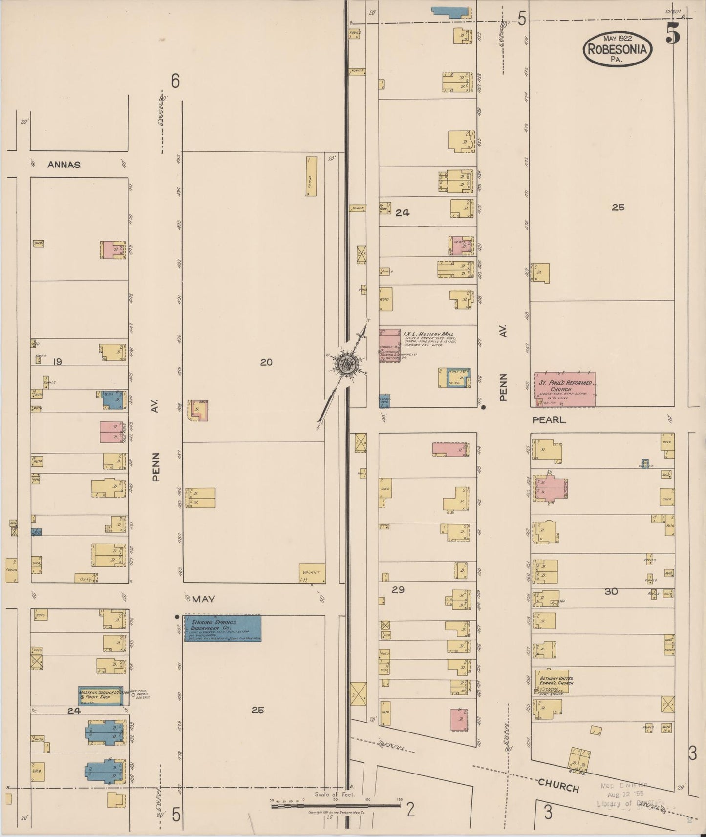 Sanborn Fire Insurance Map from Robesonia, Berks County, Pennsylvania (1922), Sheet #0005 - Complete Map Set gallery image, historic Sanborn map, vintage wall art, Pennsylvania Pennsylvania