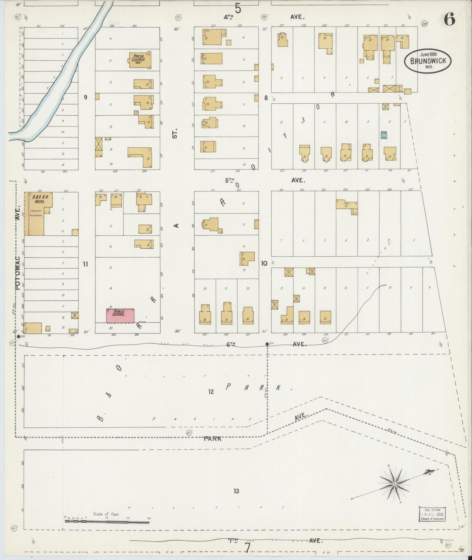 Frederick, Maryland - 1899 - Sanborn Fire Insurance Map, Sheet #0006 - Historic Sanborn Fire Insurance Map Print, Frederick Maryland 1899 0006 vintage old map wall art