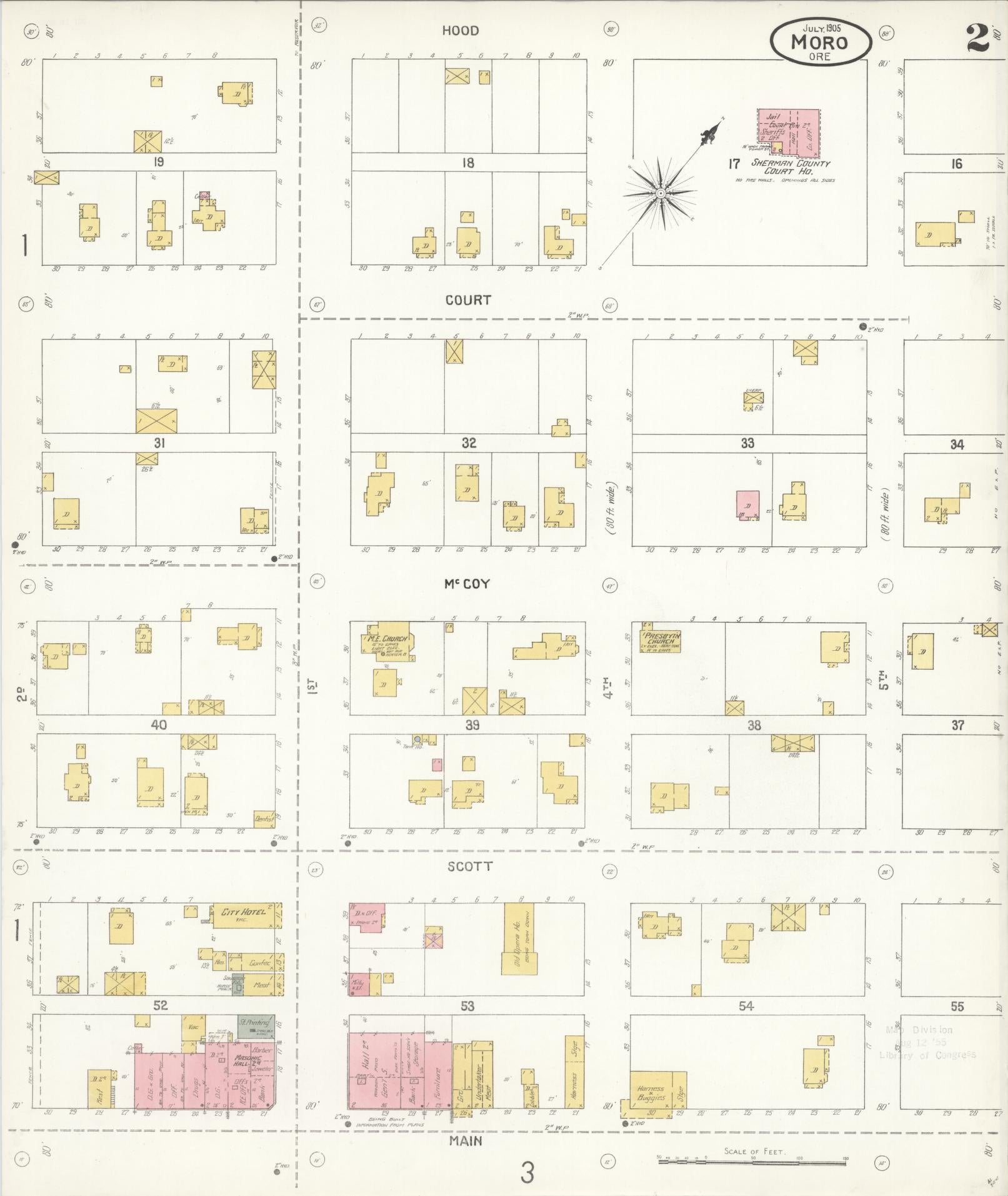 Sanborn Fire Insurance Map from Moro, Sherman County, Oregon (1905), Sheet #0002 - Complete Map Set gallery image, historic Sanborn map, vintage wall art, Oregon Oregon