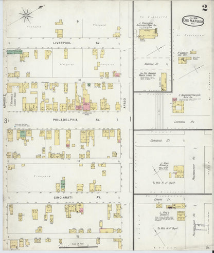 Sanborn Fire Insurance Map from Egg Harbor City, Atlantic County, New Jersey (1896), Sheet #0002 - Historic Sanborn Fire Insurance Map Print, vintage old map wall art, antique decor, genealogy gift, New Jersey New Jersey map