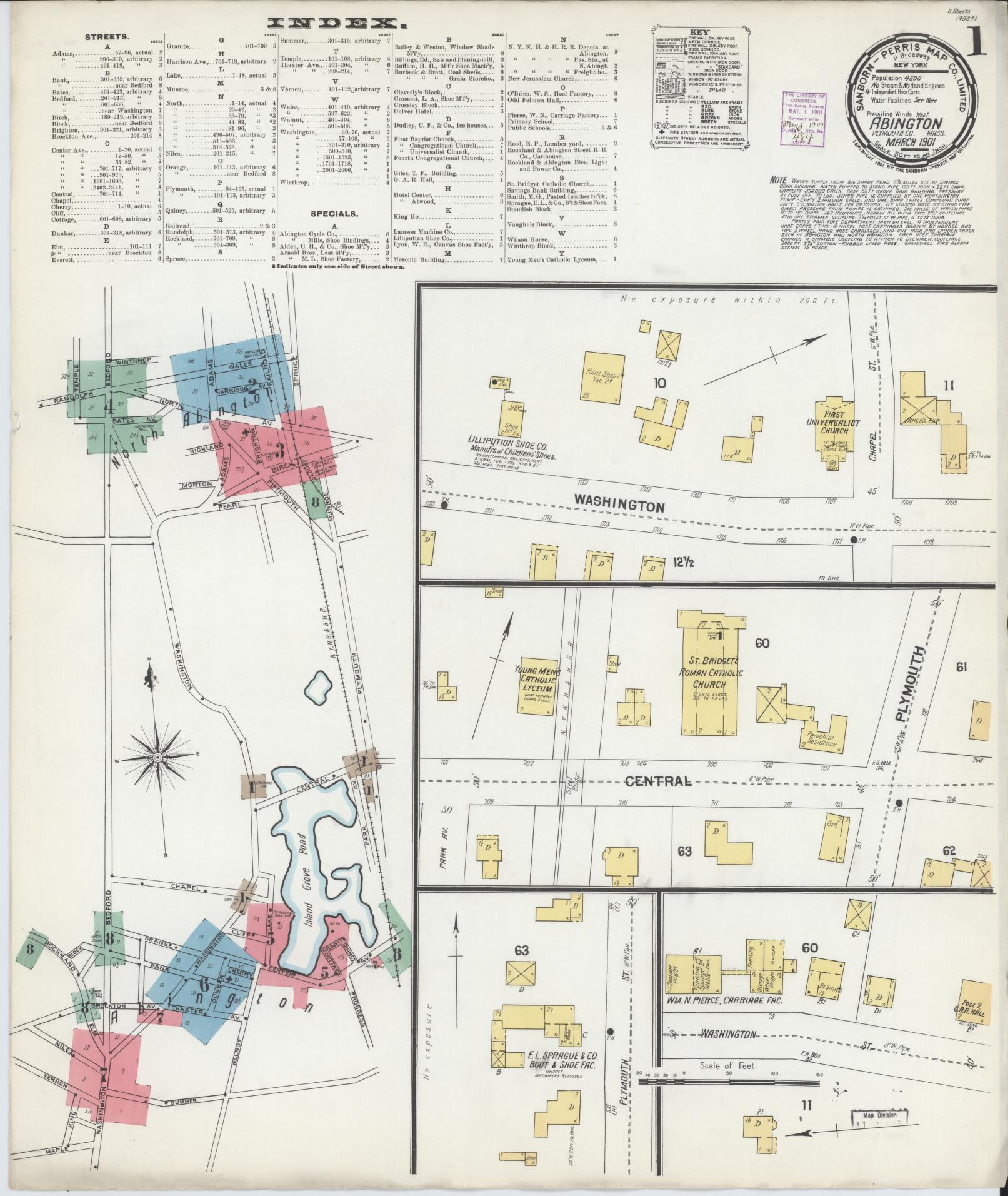 Sanborn Fire Insurance Map from Abington, Plymouth County, Massachusetts. (1901) – Historic Sanborn Fire Insurance Map Print