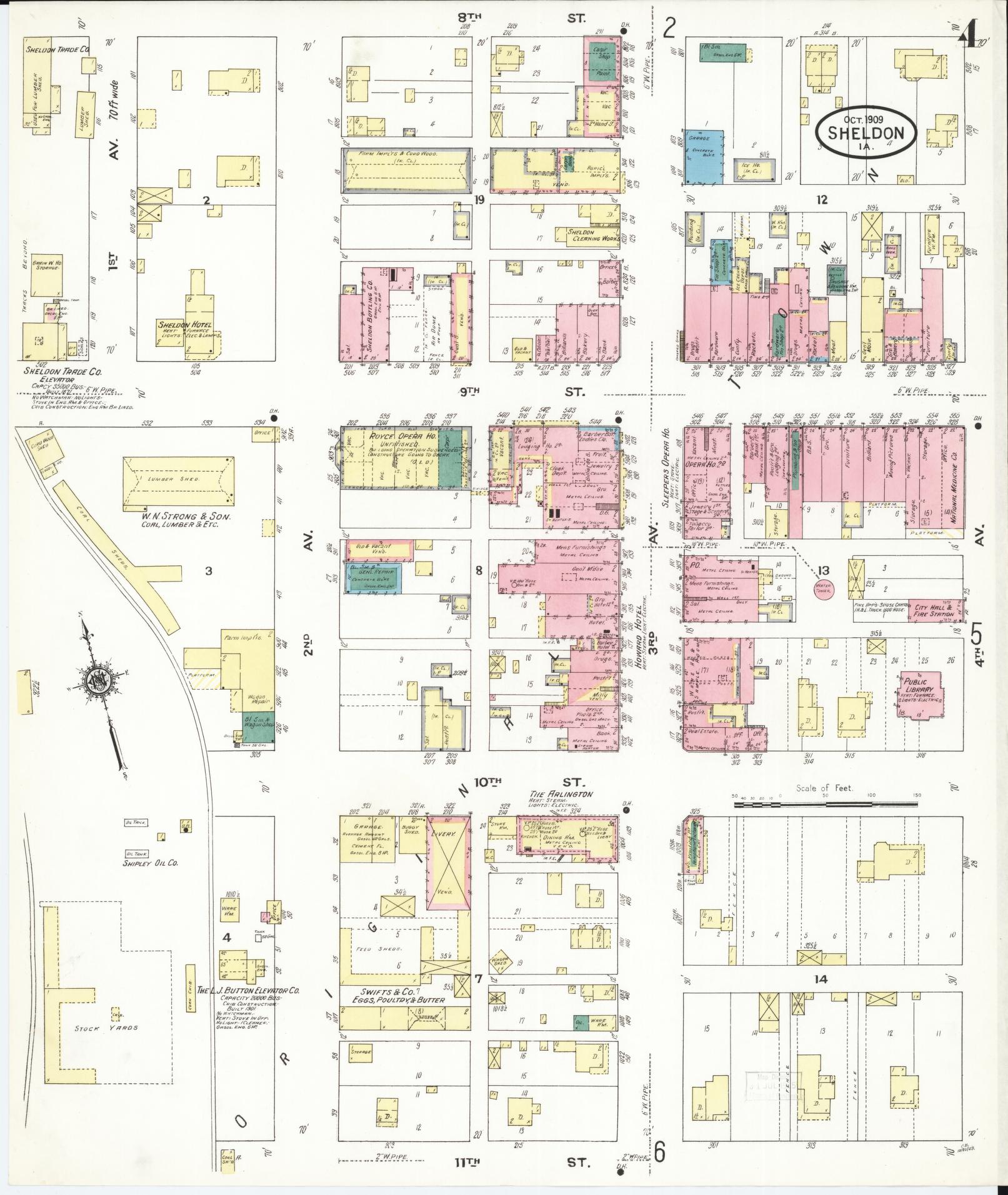 Sanborn Fire Insurance Map from Sheldon, O'Brien County, Iowa (1909), Sheet #0004 - Historic Sanborn Fire Insurance Map Print, vintage old map wall art