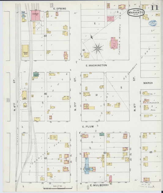 Sanborn Fire Insurance Map from Mankato, Blue Earth County, Minnesota (1894), Sheet #0011 - Historic Sanborn Fire Insurance Map Print, vintage old map wall art, antique decor, genealogy gift, Minnesota Minnesota map