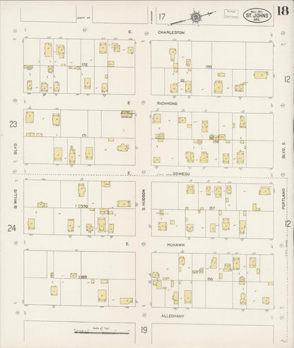 Sanborn Fire Insurance Map from Saint Johns, Multnomah County, Oregon (1911), Sheet #0018 - Complete Map Set gallery image, historic Sanborn map, vintage wall art, Oregon Oregon