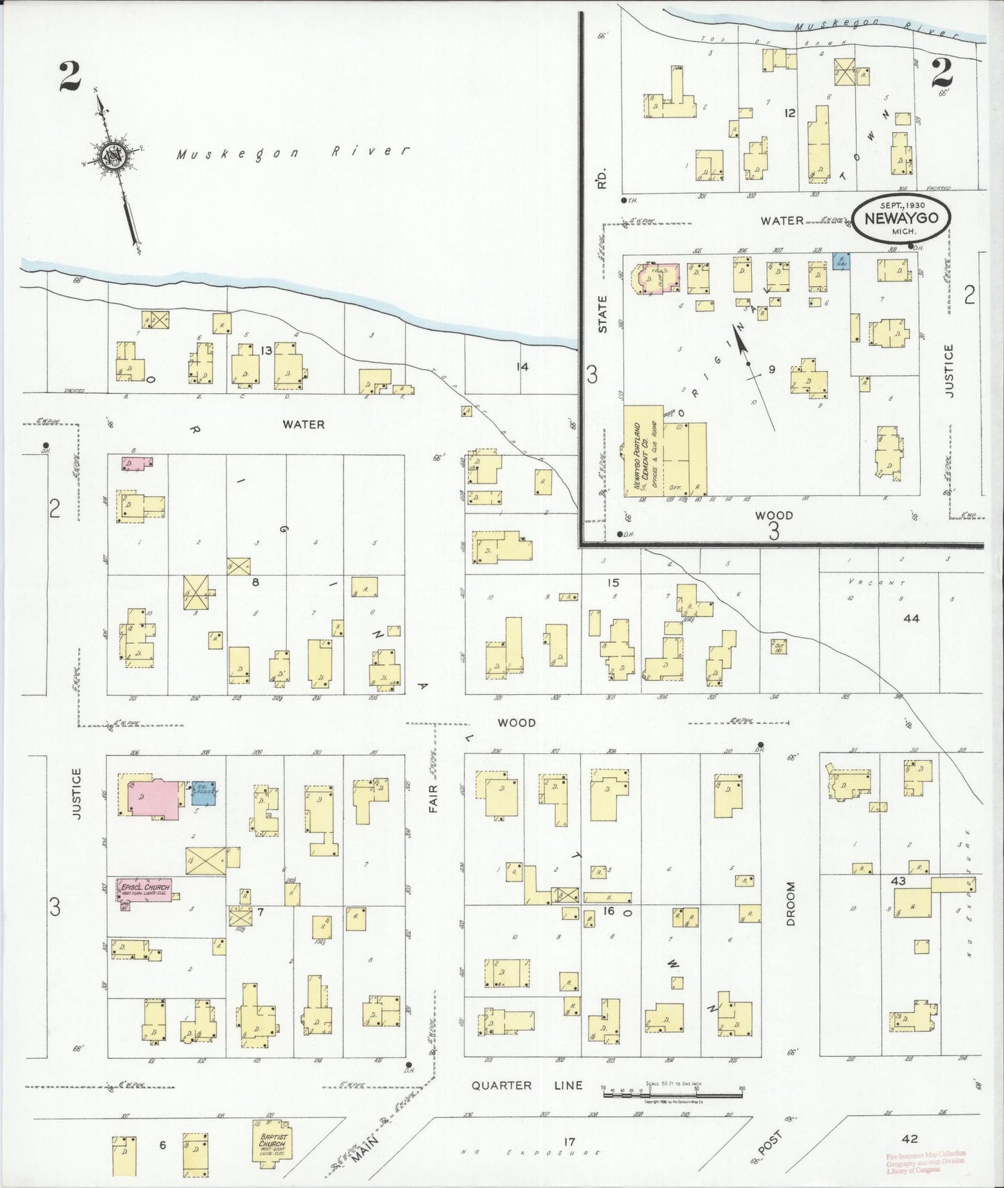 Sanborn Fire Insurance Map from Newaygo, Newaygo County, Michigan (1930), Sheet #0002 - Complete Map Set gallery image, historic Sanborn map, vintage wall art, Michigan Michigan