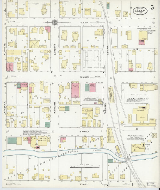 Sanborn Fire Insurance Map from Salem, Washington County, Indiana (1910), Sheet #0005 - Historic Sanborn Fire Insurance Map Print, vintage old map wall art, antique decor, genealogy gift, Indiana Indiana map