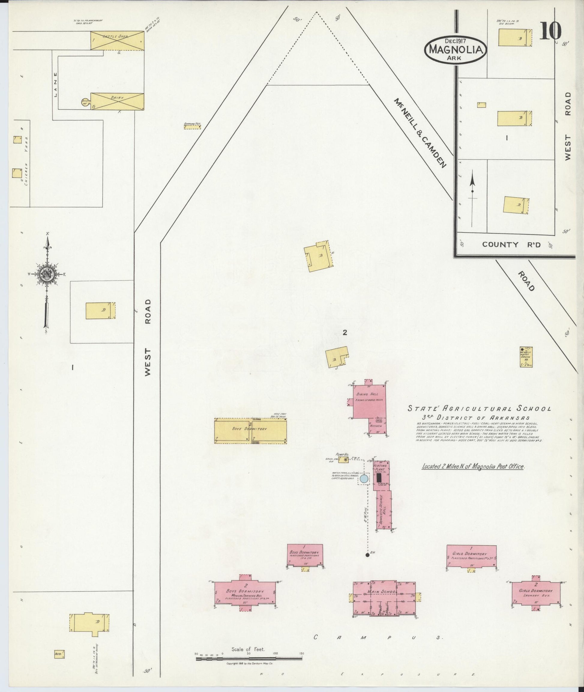 Sanborn Fire Insurance Map from Magnolia, Columbia County, Arkansas (1917), Sheet #0010 - Historic Sanborn Fire Insurance Map Print, vintage old map wall art, antique decor, genealogy gift, Arkansas Arkansas map