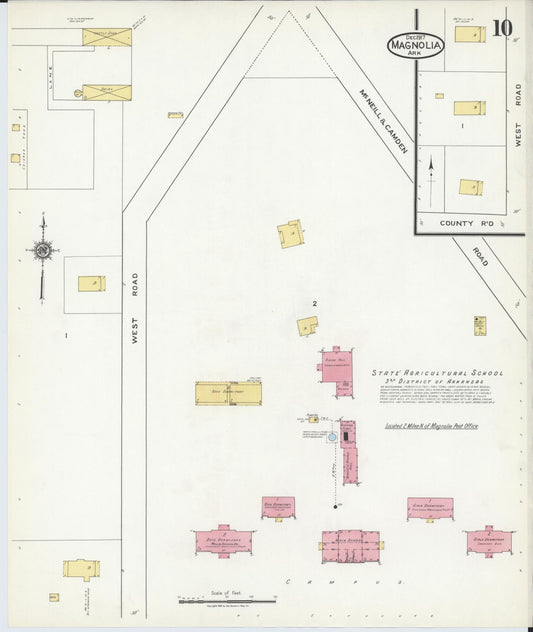 Sanborn Fire Insurance Map from Magnolia, Columbia County, Arkansas (1917), Sheet #0010 - Historic Sanborn Fire Insurance Map Print, vintage old map wall art, antique decor, genealogy gift, Arkansas Arkansas map