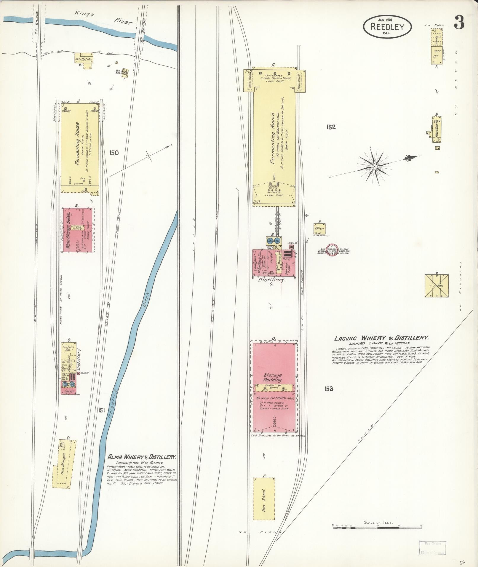 Sanborn Fire Insurance Map from Reedley, Fresno County, California (1901), Sheet #0003 - Complete Map Set gallery image, historic Sanborn map, vintage wall art, California California