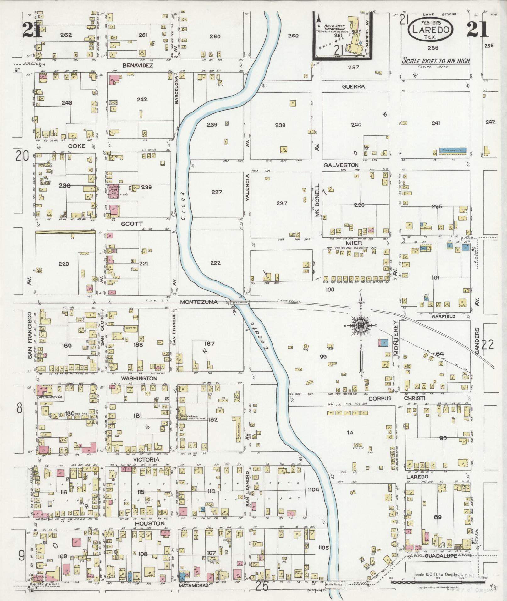 Sanborn Fire Insurance Map from Laredo, Webb County, Texas (1925), Sheet #0021 - Historic Sanborn Fire Insurance Map Print, vintage old map wall art, antique decor, genealogy gift, Texas Texas map