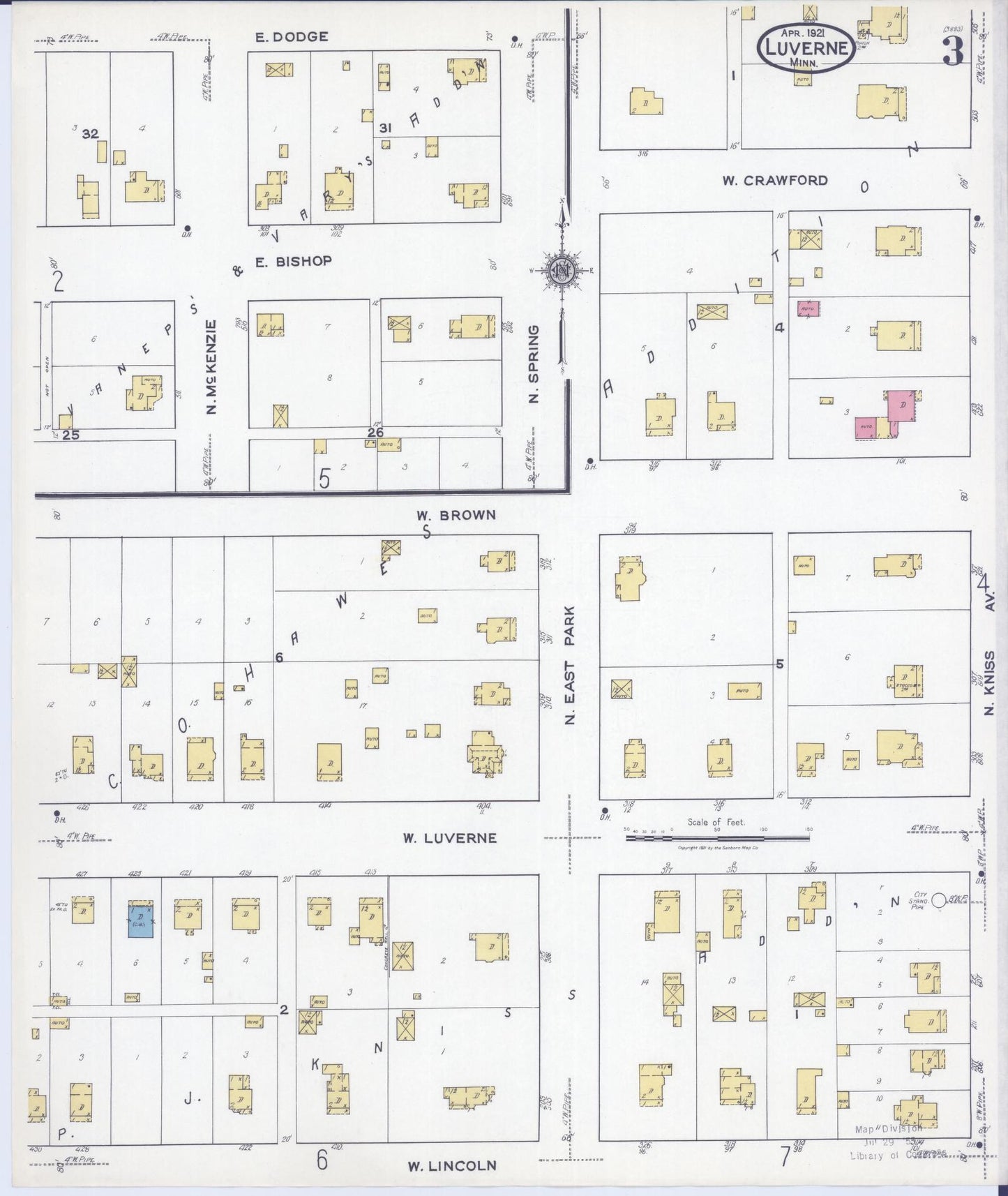 Sanborn Fire Insurance Map from Luverne, Rock County, Minnesota (1921), Sheet #0003 - Historic Sanborn Fire Insurance Map Print, vintage old map wall art, antique decor, genealogy gift, Minnesota Minnesota map