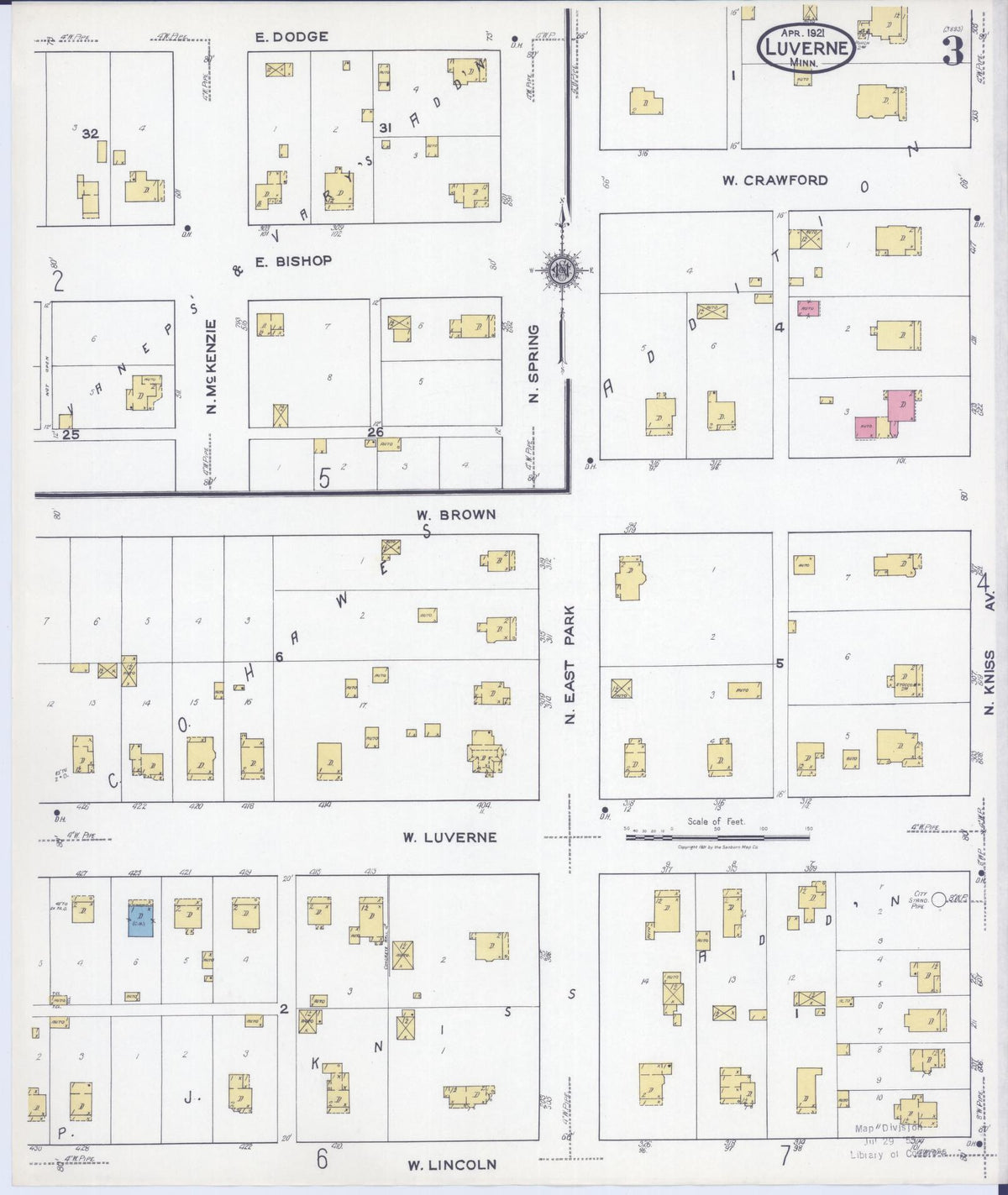 Sanborn Fire Insurance Map from Luverne, Rock County, Minnesota (1921), Sheet #0003 - Historic Sanborn Fire Insurance Map Print, vintage old map wall art, antique decor, genealogy gift, Minnesota Minnesota map