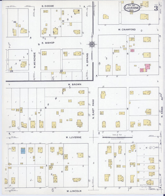 Sanborn Fire Insurance Map from Luverne, Rock County, Minnesota (1921), Sheet #0003 - Historic Sanborn Fire Insurance Map Print, vintage old map wall art, antique decor, genealogy gift, Minnesota Minnesota map