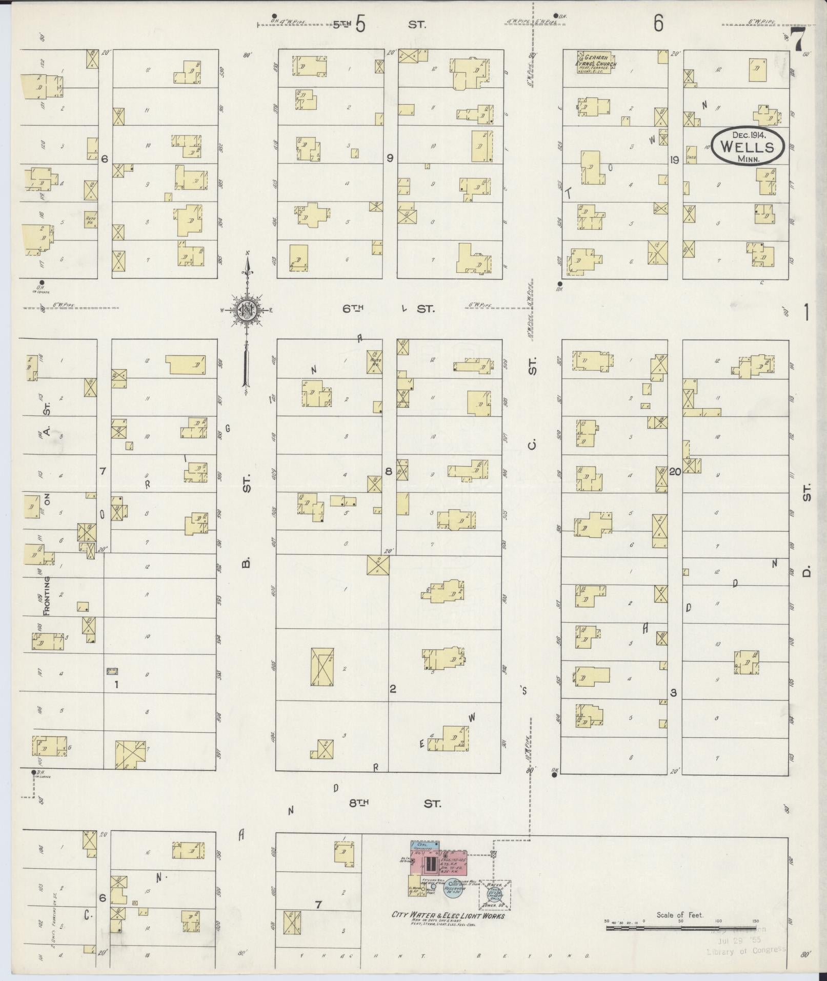 Sanborn Fire Insurance Map from Wells, Faribault County, Minnesota (1914), Sheet #0007 - Complete Map Set gallery image, historic Sanborn map, vintage wall art, Minnesota Minnesota