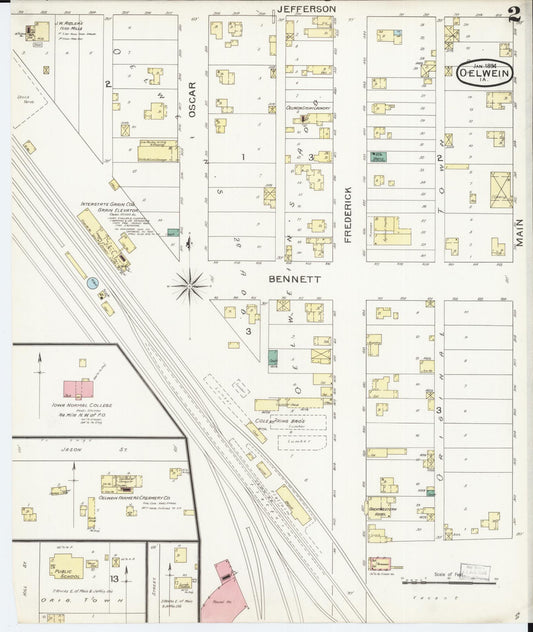 Sanborn Fire Insurance Map from Oelwein, Fayette County, Iowa (1894), Sheet #0002 - Historic Sanborn Fire Insurance Map Print, vintage old map wall art