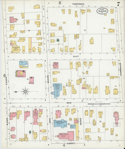 Sanborn Fire Insurance Map from Albion, Orleans County, New York (1900), Sheet #0007 - Complete Map Set gallery image, historic Sanborn map, vintage wall art, New York New York