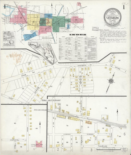 Sanborn Fire Insurance Map from Leesburg, Lake County, Florida (1924), Sheet #0001 - Historic Sanborn Fire Insurance Map Print, vintage old map wall art, antique decor, genealogy gift, Florida Florida map