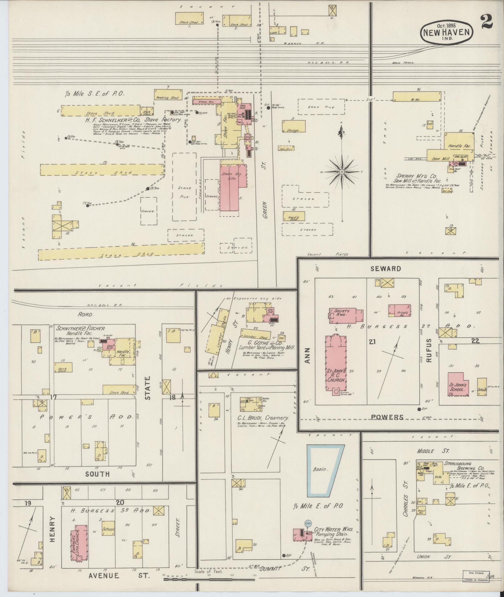 Sanborn Fire Insurance Map from New Haven, Allen County, Indiana (1895), Sheet #0002 - Complete Map Set gallery image, historic Sanborn map, vintage wall art, Indiana Indiana