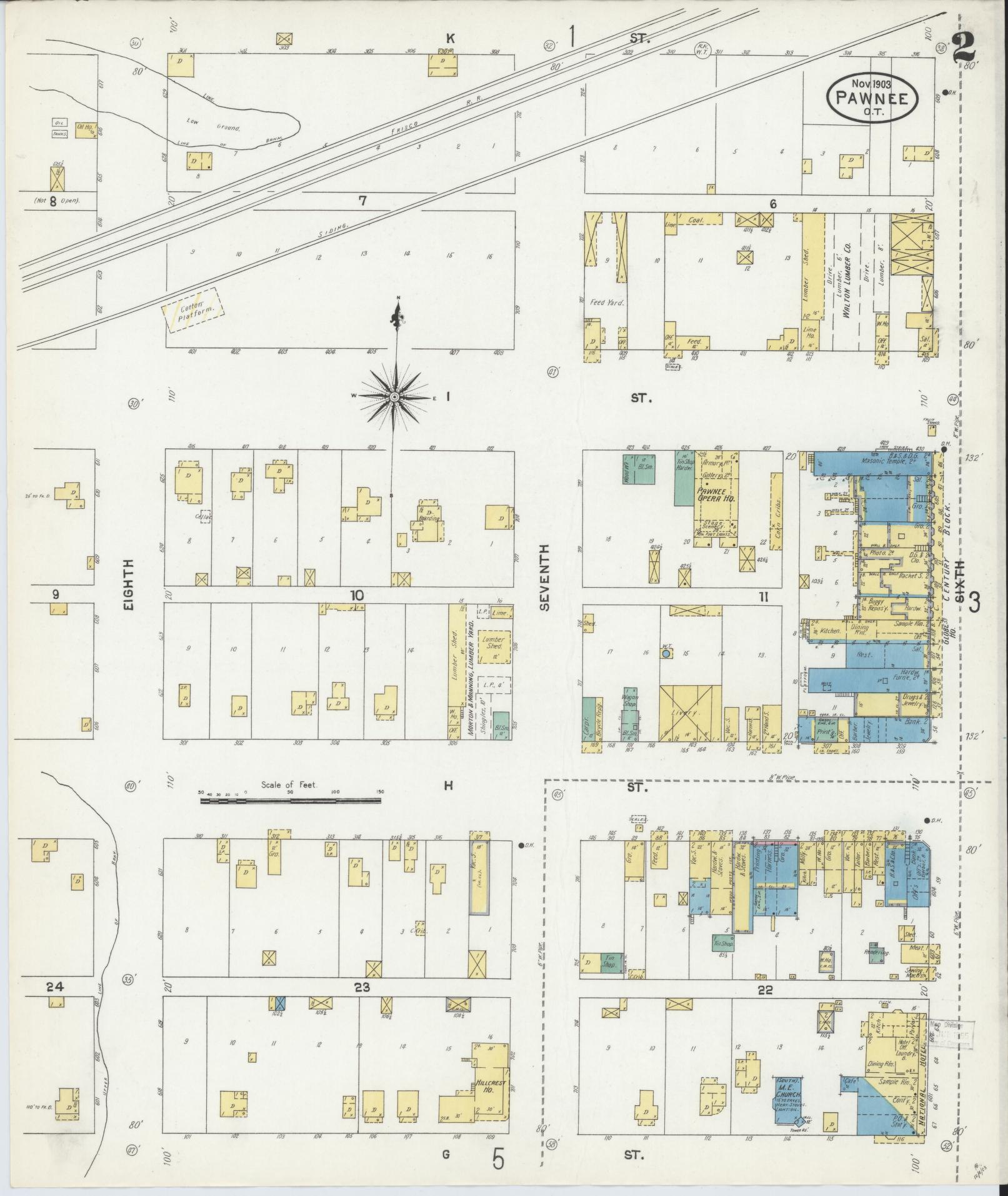Sanborn Fire Insurance Map from Pawnee, Pawnee County, Oklahoma (1903), Sheet #0002 - Historic Sanborn Fire Insurance Map Print, vintage old map wall art, antique decor, genealogy gift, Oklahoma Oklahoma map