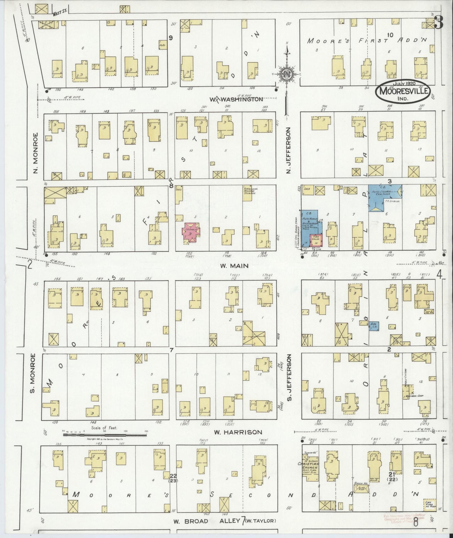 Sanborn Fire Insurance Map from Mooresville, Morgan County, Indiana (1920), Sheet #0003 - Complete Map Set gallery image, historic Sanborn map, vintage wall art, Indiana Indiana