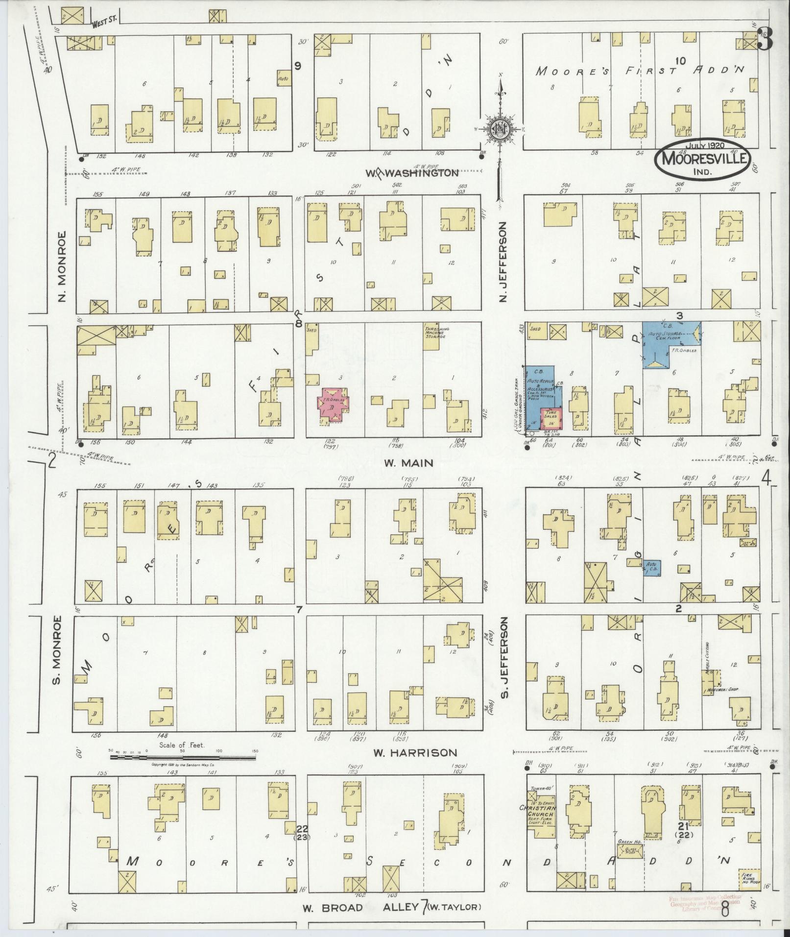 Sanborn Fire Insurance Map from Mooresville, Morgan County, Indiana (1920), Sheet #0003 - Complete Map Set gallery image, historic Sanborn map, vintage wall art, Indiana Indiana