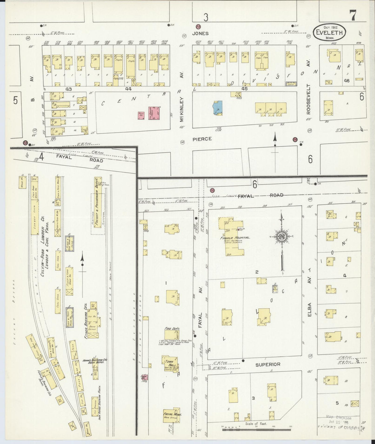 Sanborn Fire Insurance Map from Eveleth, Saint Louis County, Minnesota (1912), Sheet #0007 - Historic Sanborn Fire Insurance Map Print, vintage old map wall art, antique decor, genealogy gift, Minnesota Minnesota map
