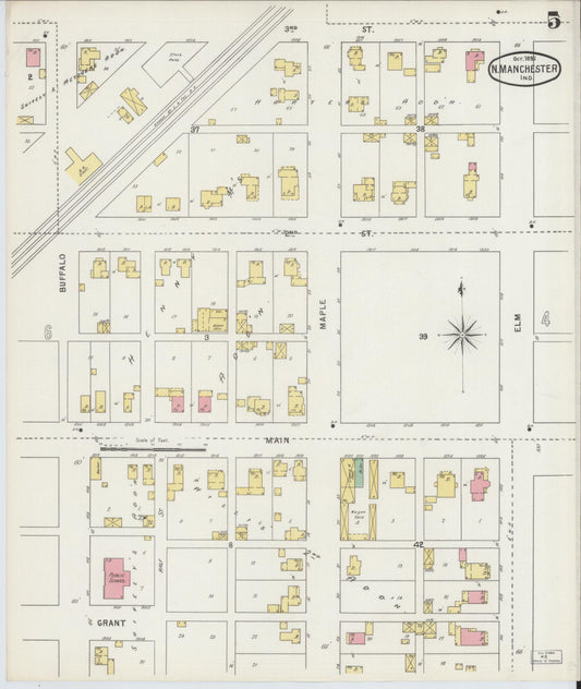 Sanborn Fire Insurance Map from North Manchester, Wabash County, Indiana (1895), Sheet #0005 - Historic Sanborn Fire Insurance Map Print, vintage old map wall art, antique decor, genealogy gift, Indiana Indiana map