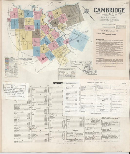Sanborn Fire Insurance Map from Cambridge, Dorchester County, Maryland (1948), Sheet #0001 - Historic Sanborn Fire Insurance Map Print, vintage old map wall art, antique decor, genealogy gift, Maryland Maryland map