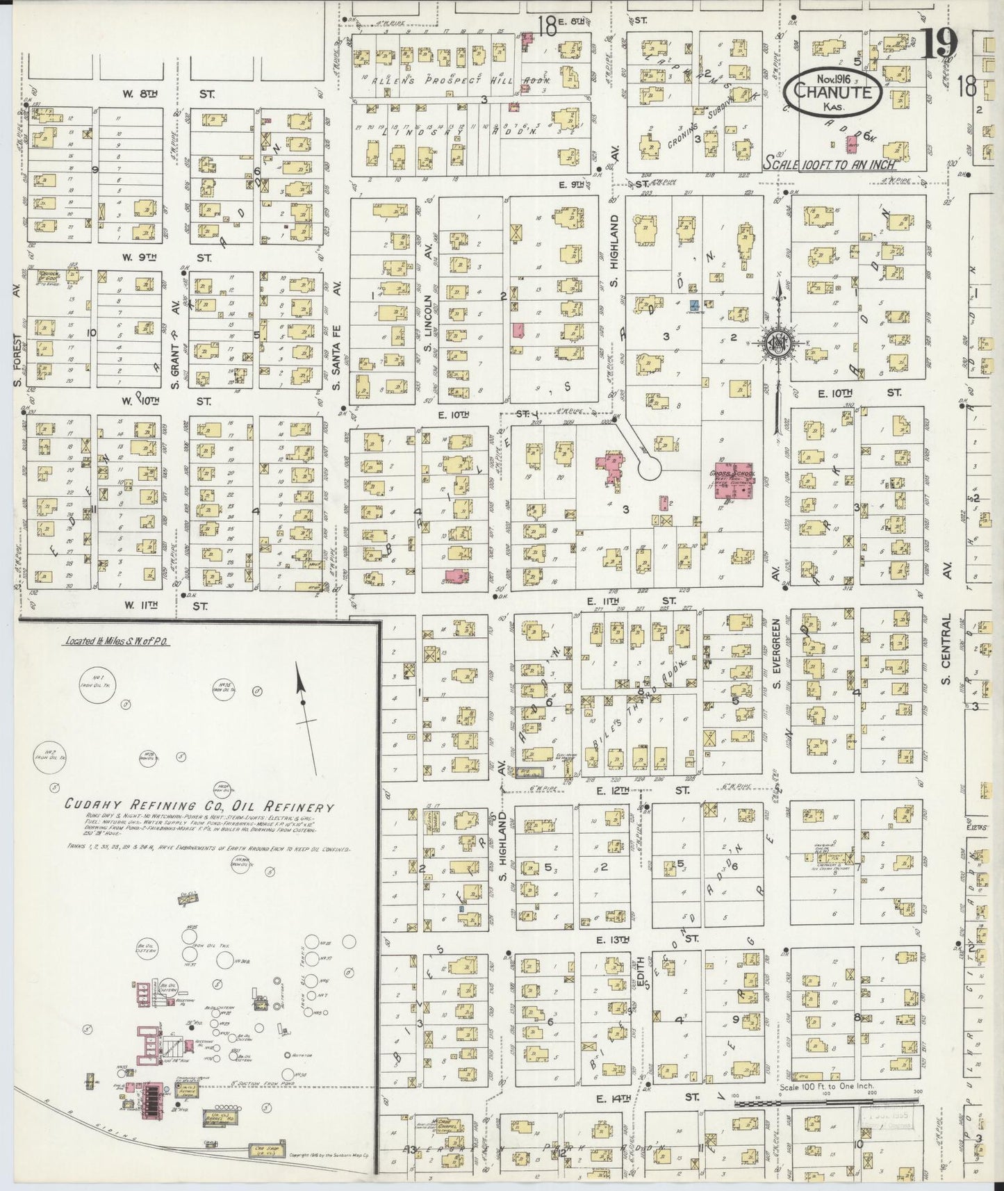 Sanborn Fire Insurance Map from Chanute, Neosho County, Kansas (1916), Sheet #0019 - Historic Sanborn Fire Insurance Map Print, vintage old map wall art, antique decor, genealogy gift, Kansas Kansas map