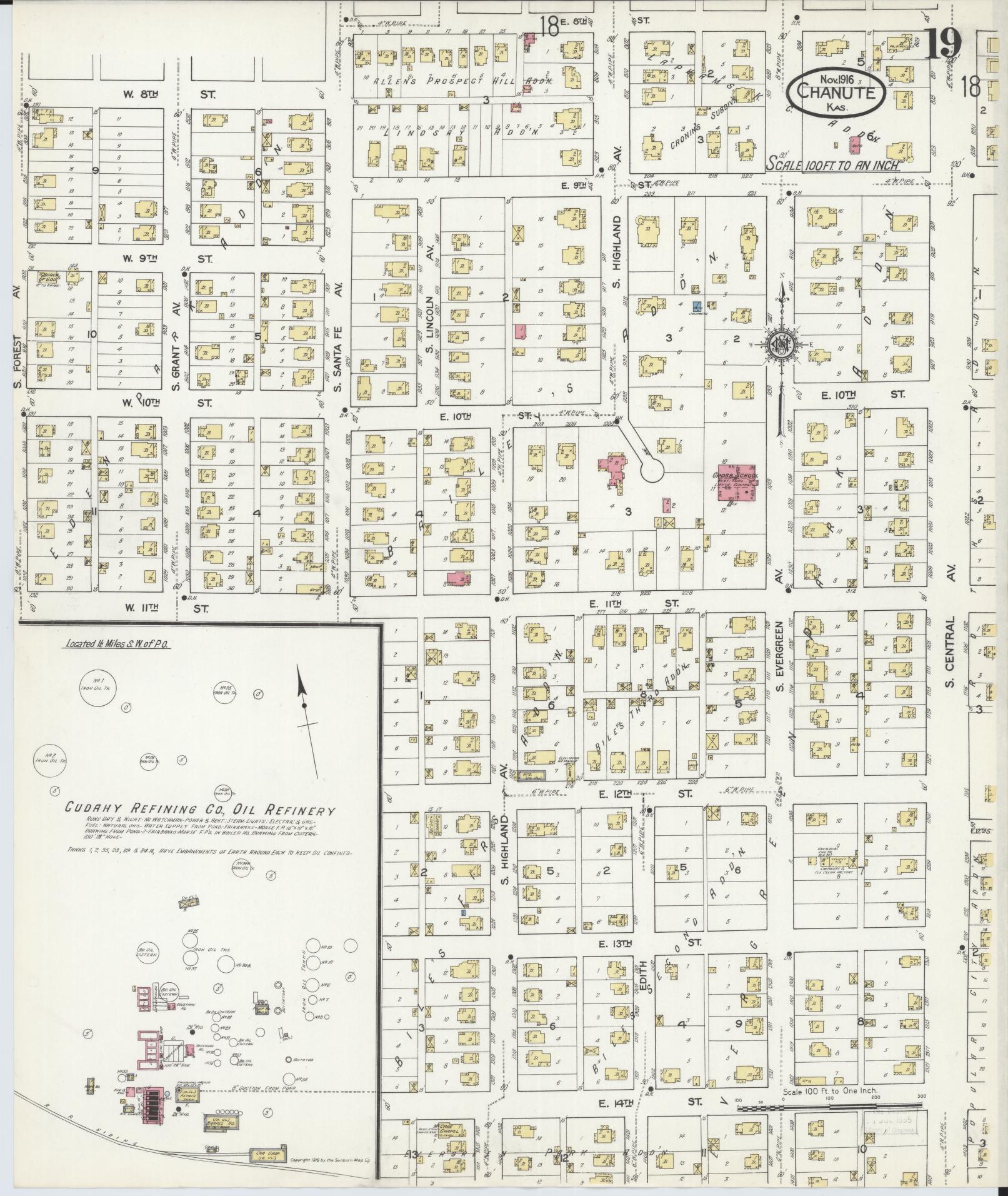 Sanborn Fire Insurance Map from Chanute, Neosho County, Kansas (1916), Sheet #0019 - Historic Sanborn Fire Insurance Map Print, vintage old map wall art, antique decor, genealogy gift, Kansas Kansas map