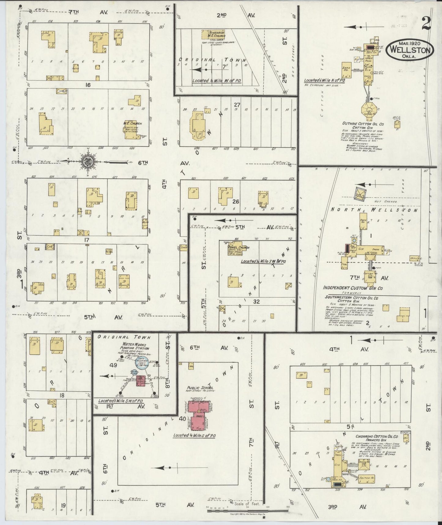 Sanborn Fire Insurance Map from Wellston, Lincoln County, Oklahoma (1920), Sheet #0002 - Complete Map Set gallery image, historic Sanborn map, vintage wall art, Oklahoma Oklahoma