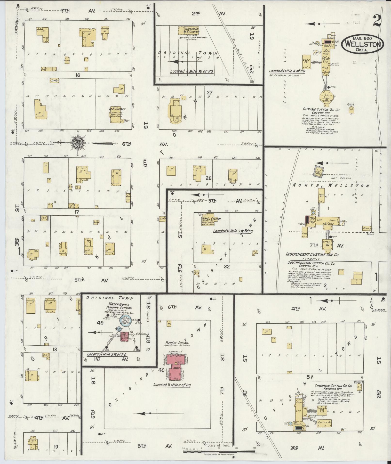 Sanborn Fire Insurance Map from Wellston, Lincoln County, Oklahoma (1920), Sheet #0002 - Complete Map Set gallery image, historic Sanborn map, vintage wall art, Oklahoma Oklahoma