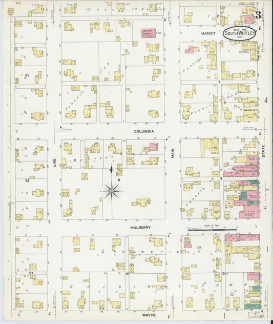 Sanborn Fire Insurance Map from South Whitley, Whitley County, Indiana (1907), Sheet #0003 - Historic Sanborn Fire Insurance Map Print, vintage old map wall art, antique decor, genealogy gift, Indiana Indiana map