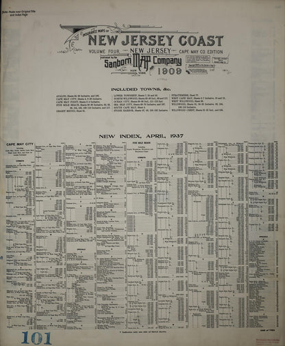 Sanborn Fire Insurance Map from New Jersey Coast, New Jersey Coast, New Jersey (1945), Sheet #0001 - Historic Sanborn Fire Insurance Map Print, vintage old map wall art, antique decor, genealogy gift, New Jersey Coast New Jersey map