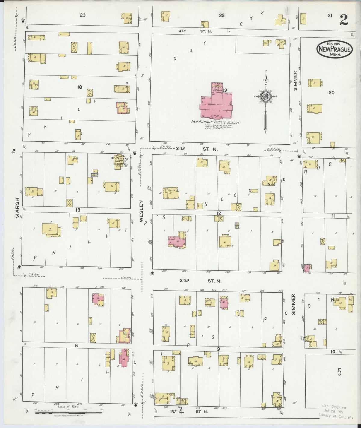 Sanborn Fire Insurance Map from New Prague, Scott And Le Sueur, Minnesota (1919), Sheet #0002 - Historic Sanborn Fire Insurance Map Print, vintage old map wall art, antique decor, genealogy gift, Minnesota Minnesota map