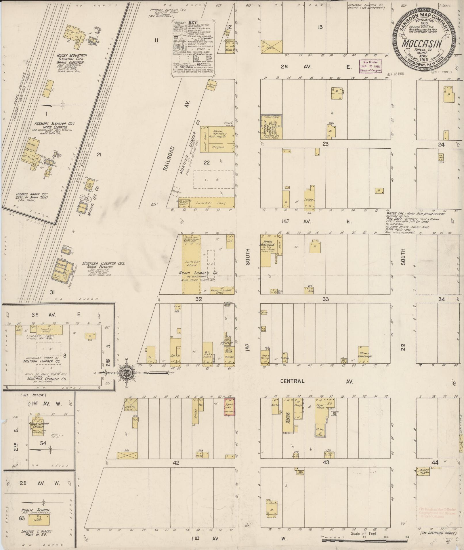 Sanborn Fire Insurance Map from Moccasin, Judith Basin County, Montana. (1916) – Historic Sanborn Fire Insurance Map Print