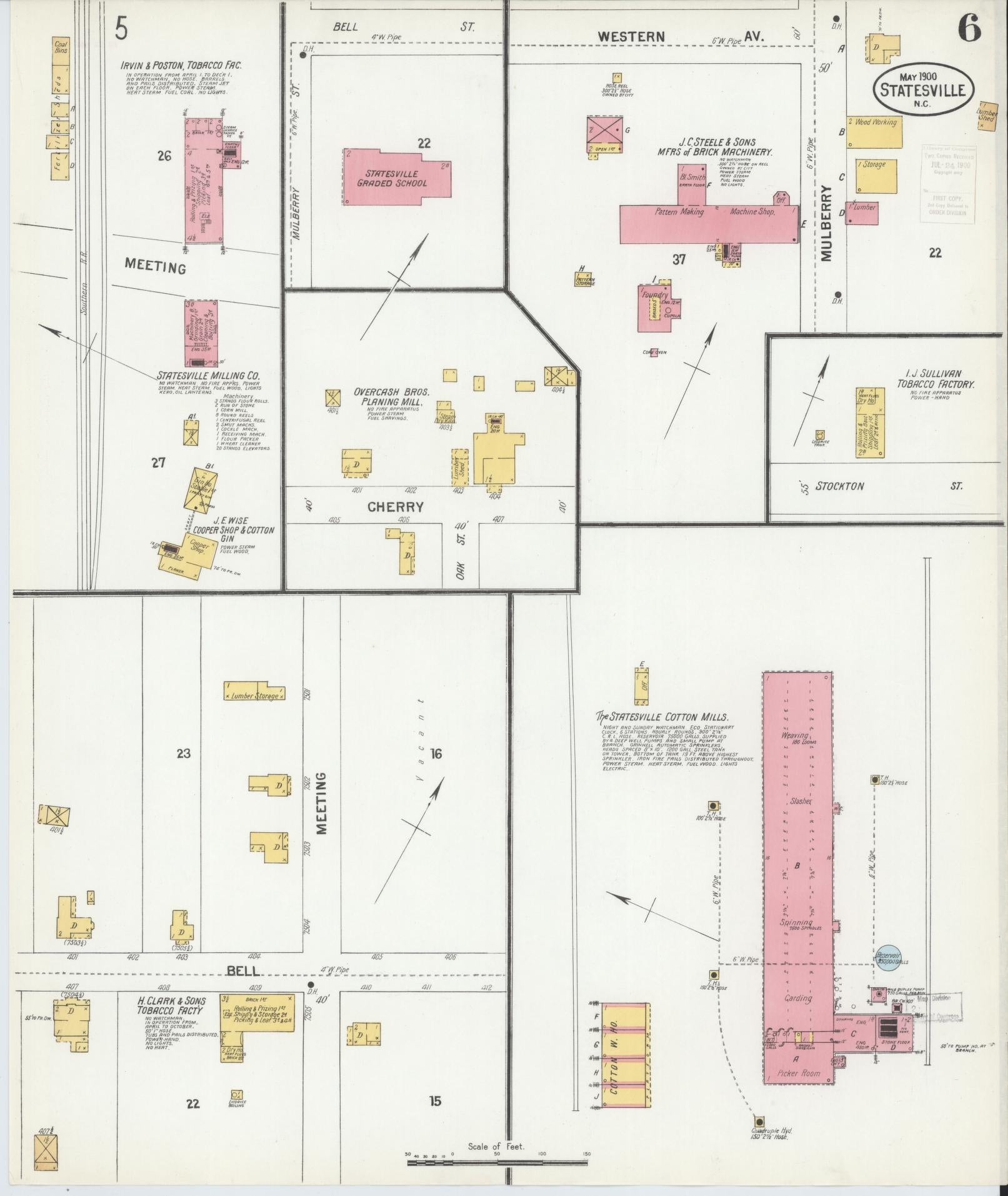 Sanborn Fire Insurance Map from Statesville, Iredell County, North Carolina (1900), Sheet #0006 - Historic Sanborn Fire Insurance Map Print, vintage old map wall art, antique decor, genealogy gift, North Carolina North Carolina map